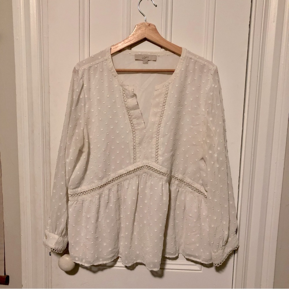LOFT White dot peplum blouse